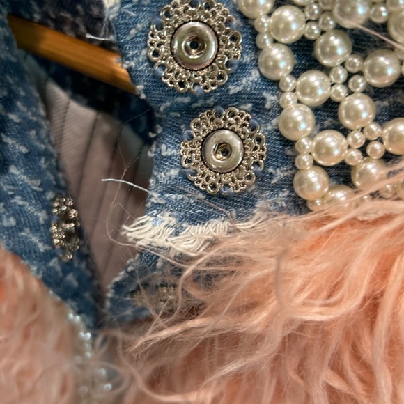 Laurence & Chico Pink Faux Fur Jacket Pearl Denim women's size S unique - Picture 4 of 12
